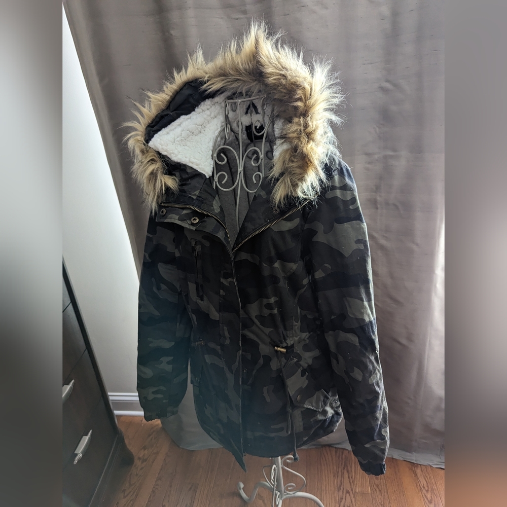 Camo Jacket with Removable Fur Hood